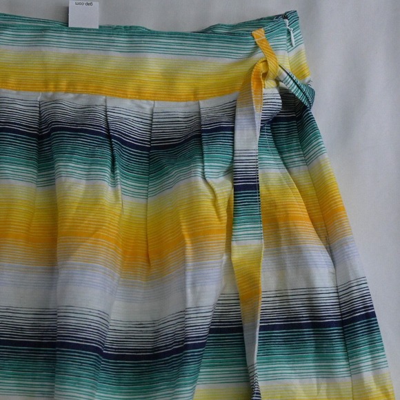 NEW Gap 10 Yellow Blue White Stripe Belted‎ A-Line Spring Skirt - Picture 2 of 4